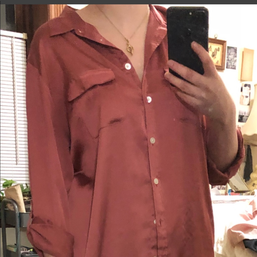pink silk button up